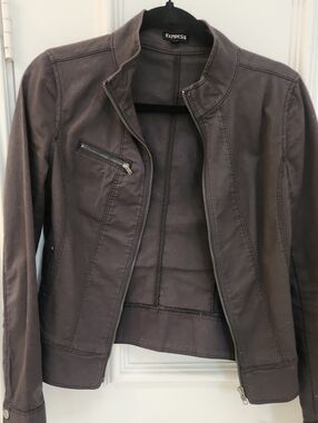 Express Women's Dark Gray Zip-Front Moto Jacket